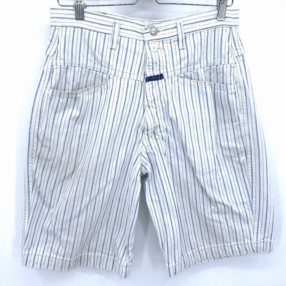 Vintage 90's Marithe Francois Girbaud Mens Shorts 32 White Blue Pinstripe RARE